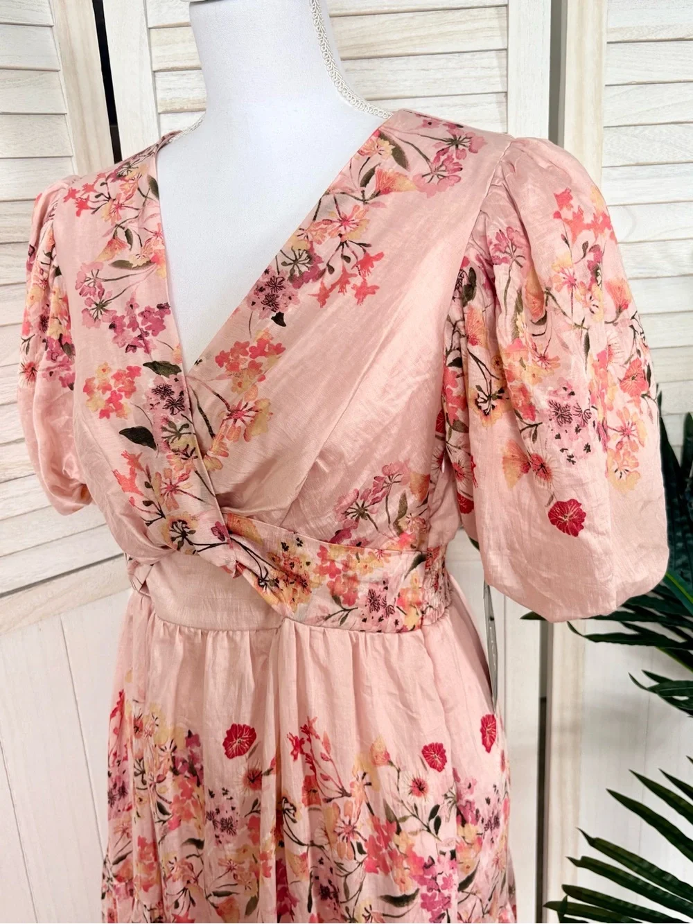 Taylor Floral Puff Sleeve Maxi Dress Pink Tiered Cottagecore Romantic Size 8 NWT